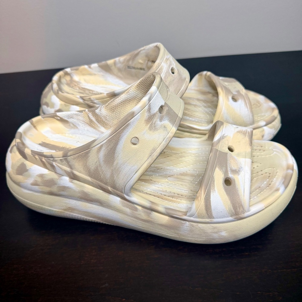 Crocs Classic Crush Marbled Sandal Bone Multi Platform Slides 208235 Mens 9 W 11